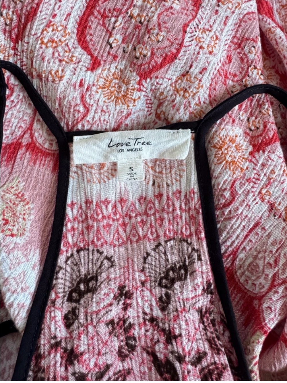 Love Tree Boho Pink and Orange Patterned Fringe Lace Hem Camisole,Size Small - Picture 5 of 7